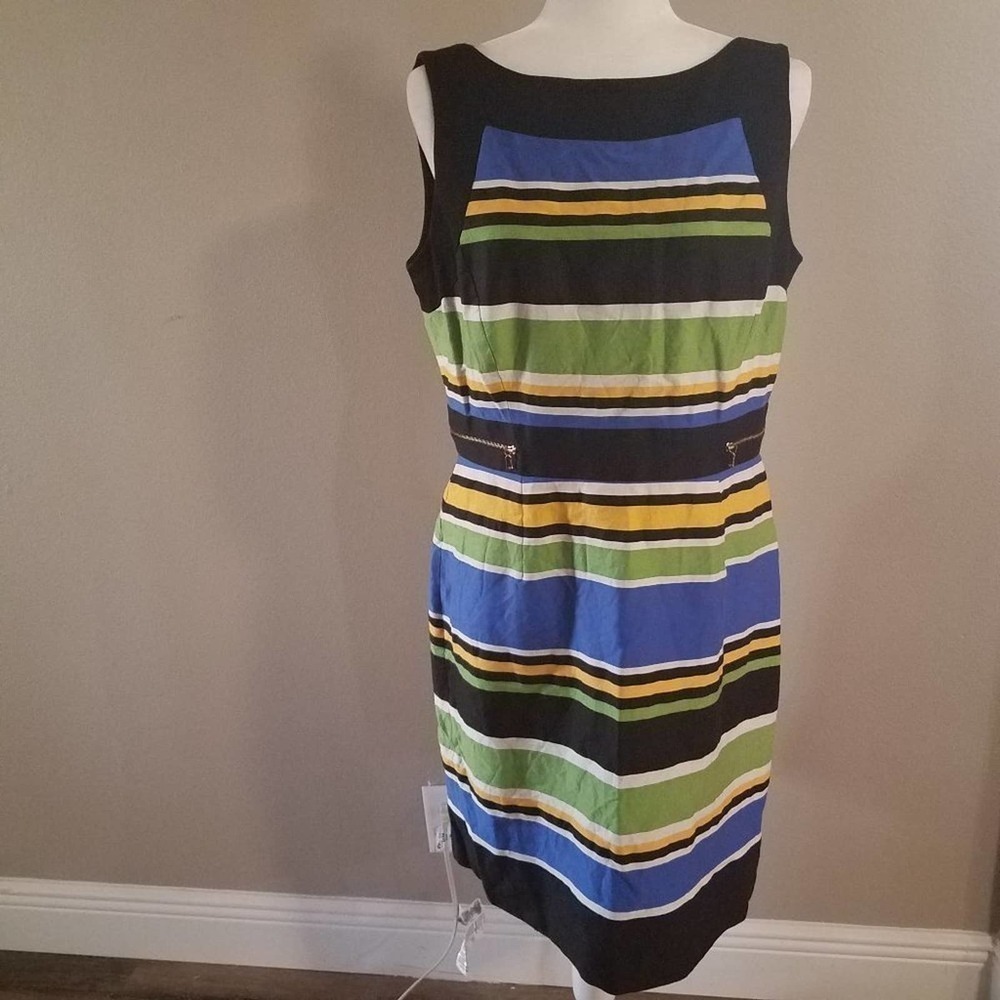 🦋Tahari Arthur S Levine Stripe Zipper Dress Medium Large